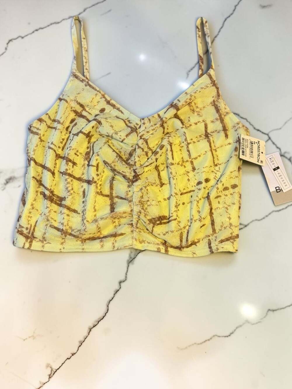BP. Green Cross Hatch Plaid Ruched Crop Top